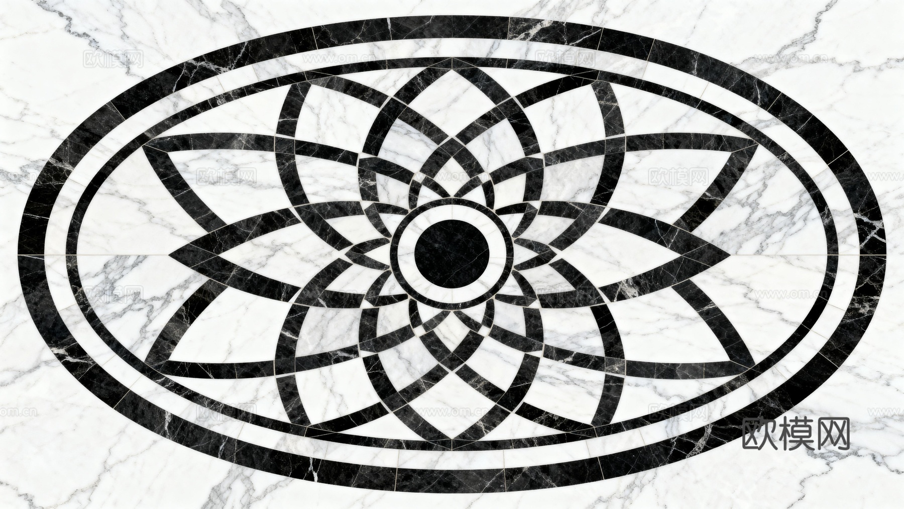 轻奢黑白拼花大理石 黑白石材椭圆拼花 玄关石材拼花