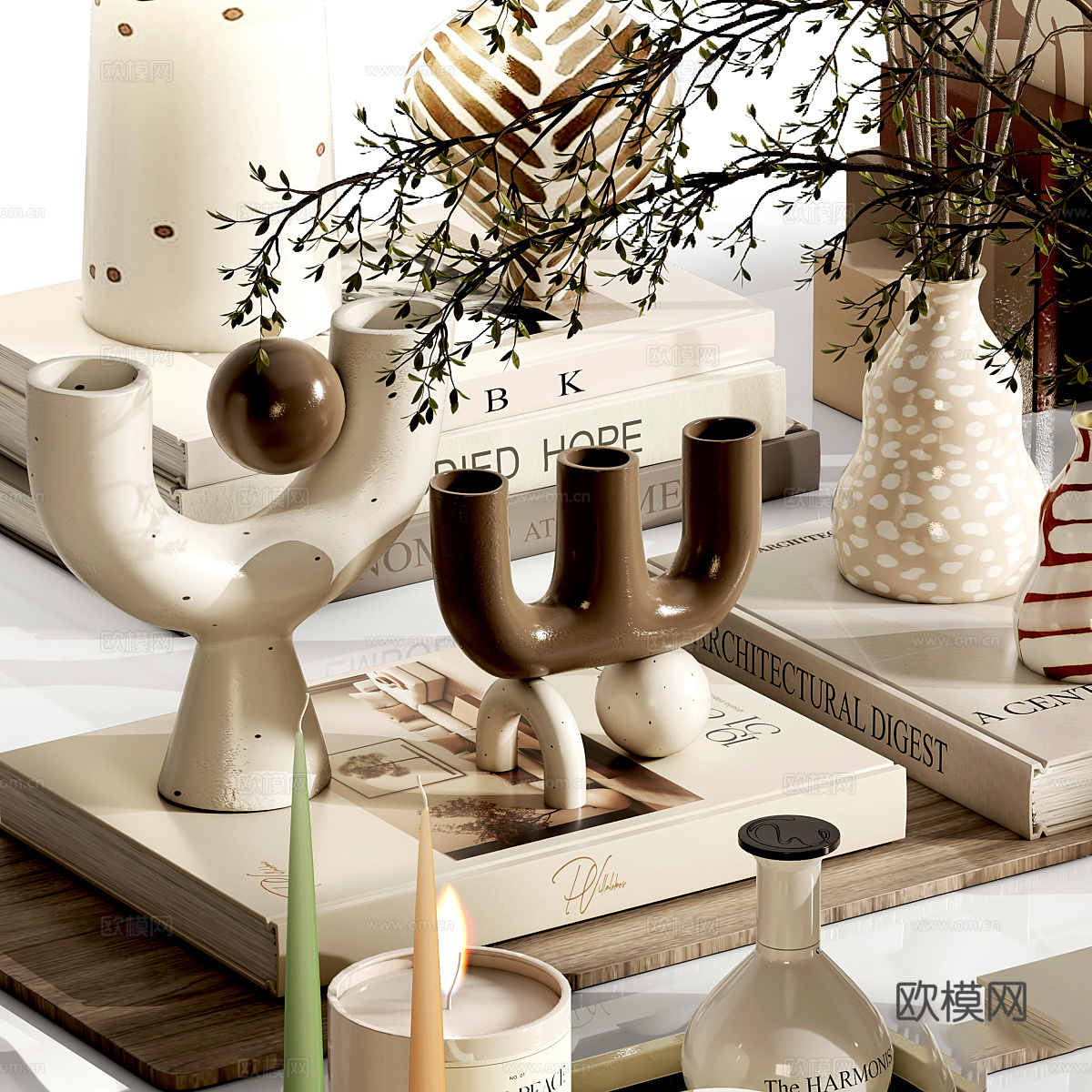 现代奶油风饰品摆件组合3d模型下载（渲染图3）