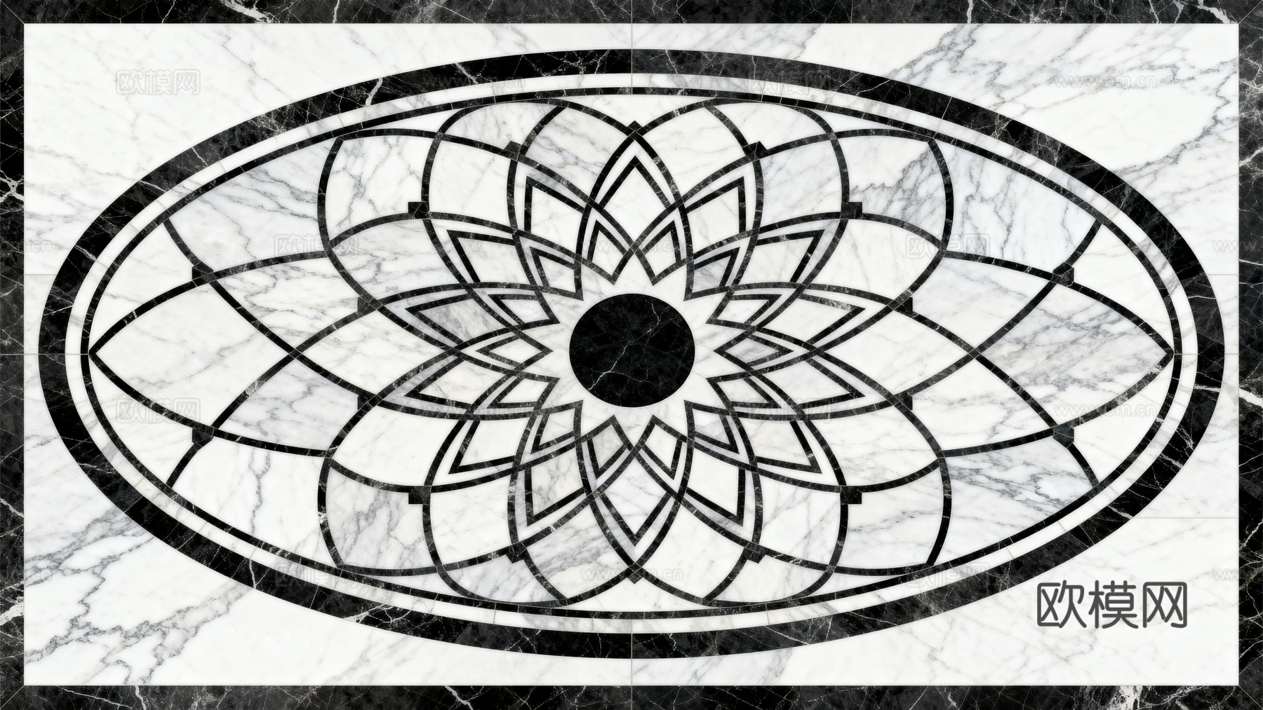 轻奢黑白拼花大理石 黑白石材椭圆拼花 玄关石材拼花
