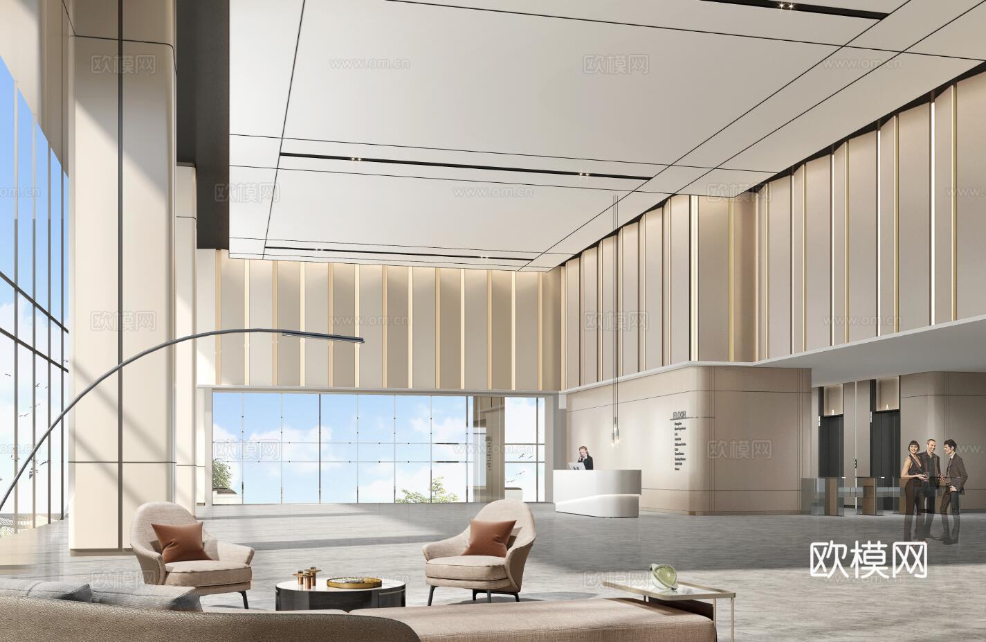 办公楼大堂 最新全套施工图 效果图合集cad施工图