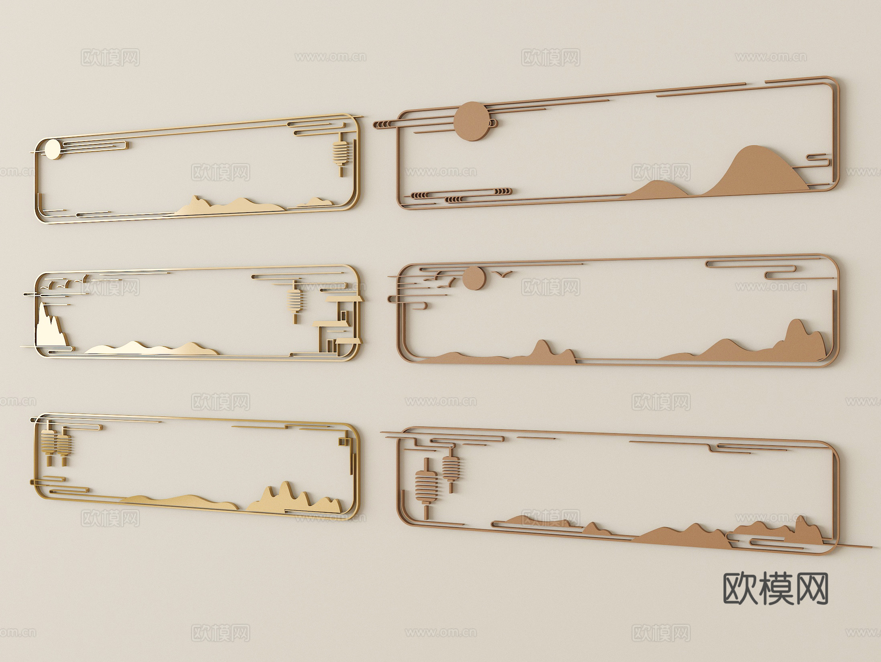 新中式雕花 花格 雕花线条su模型