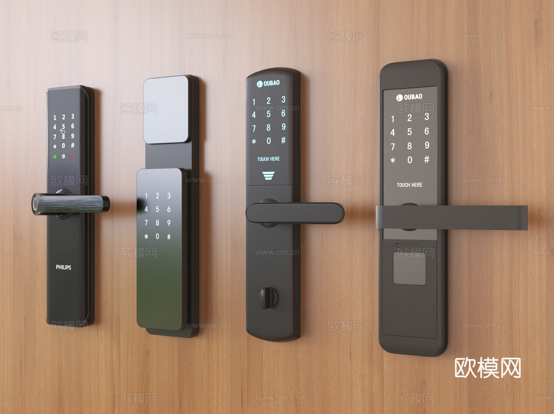 现代指纹锁 智能锁 密码锁su模型