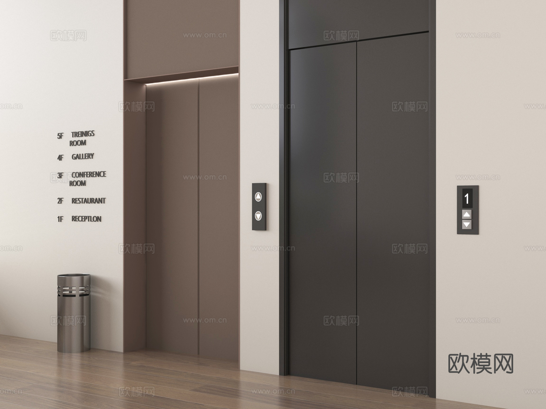 现代电梯间 电梯 升降梯 升降按钮su模型