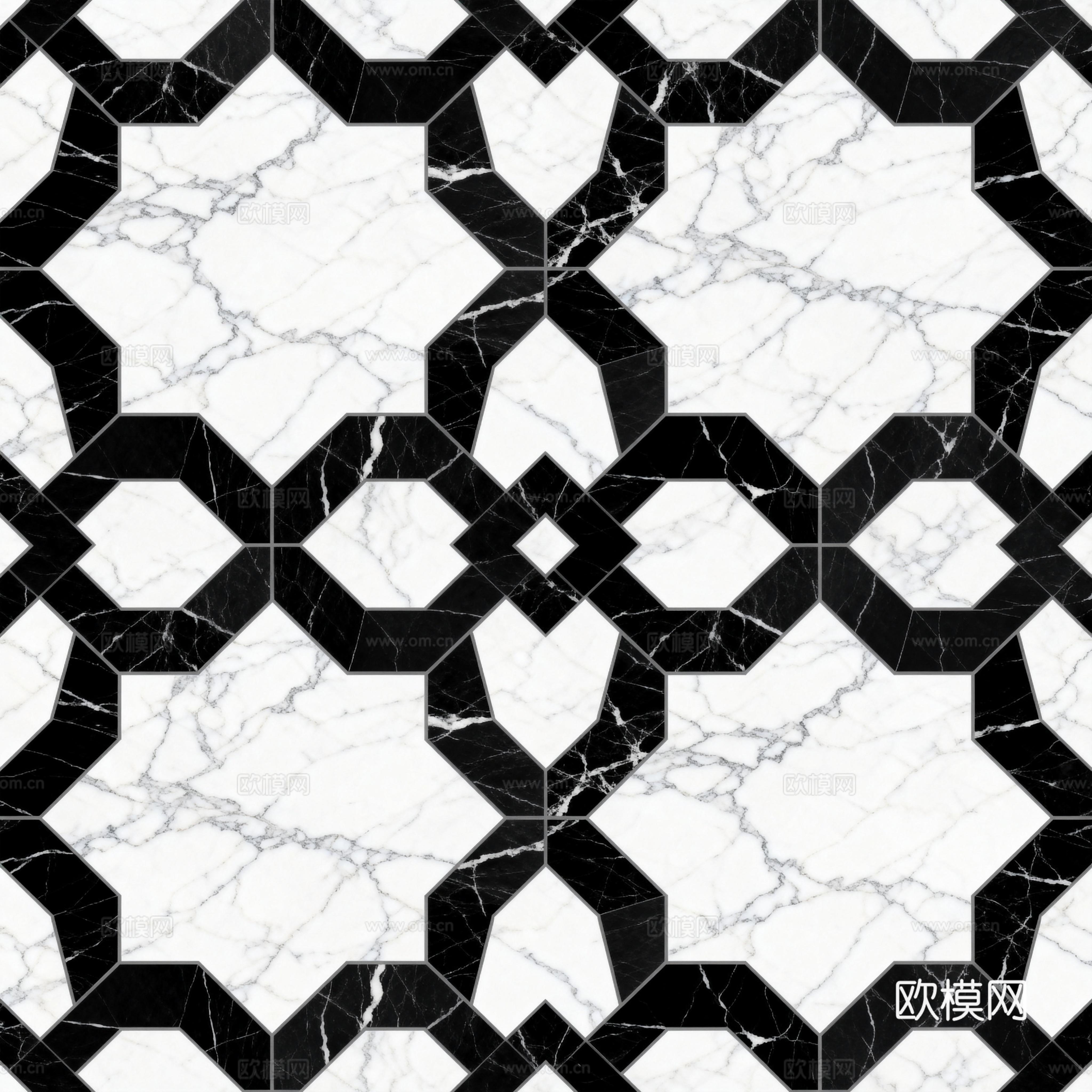 现代花砖 黑白石材拼花 花卉几何图案水刀石材拼花 石材马赛克