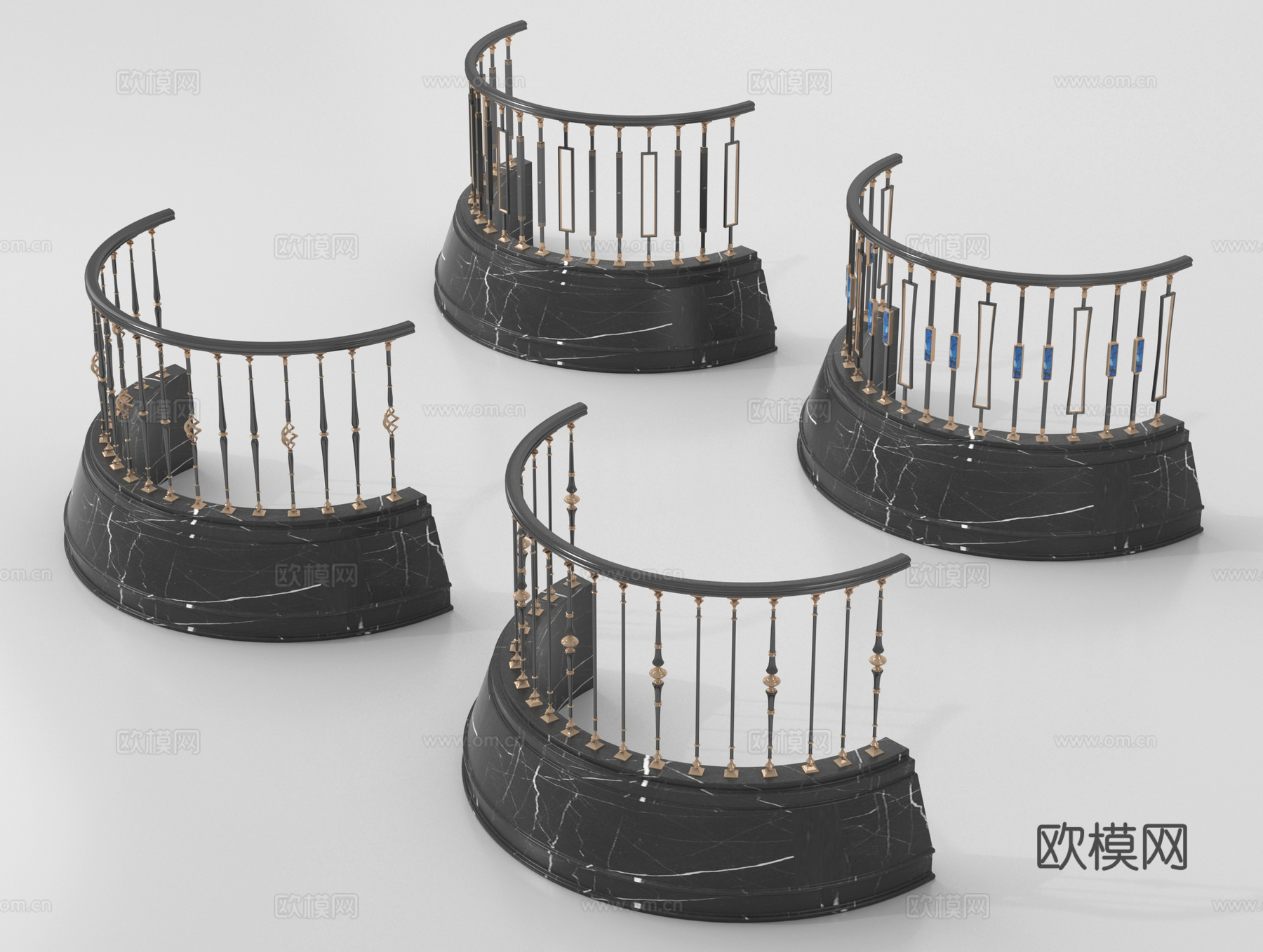 现代铁艺栏杆 围栏护栏 阳台围栏su模型