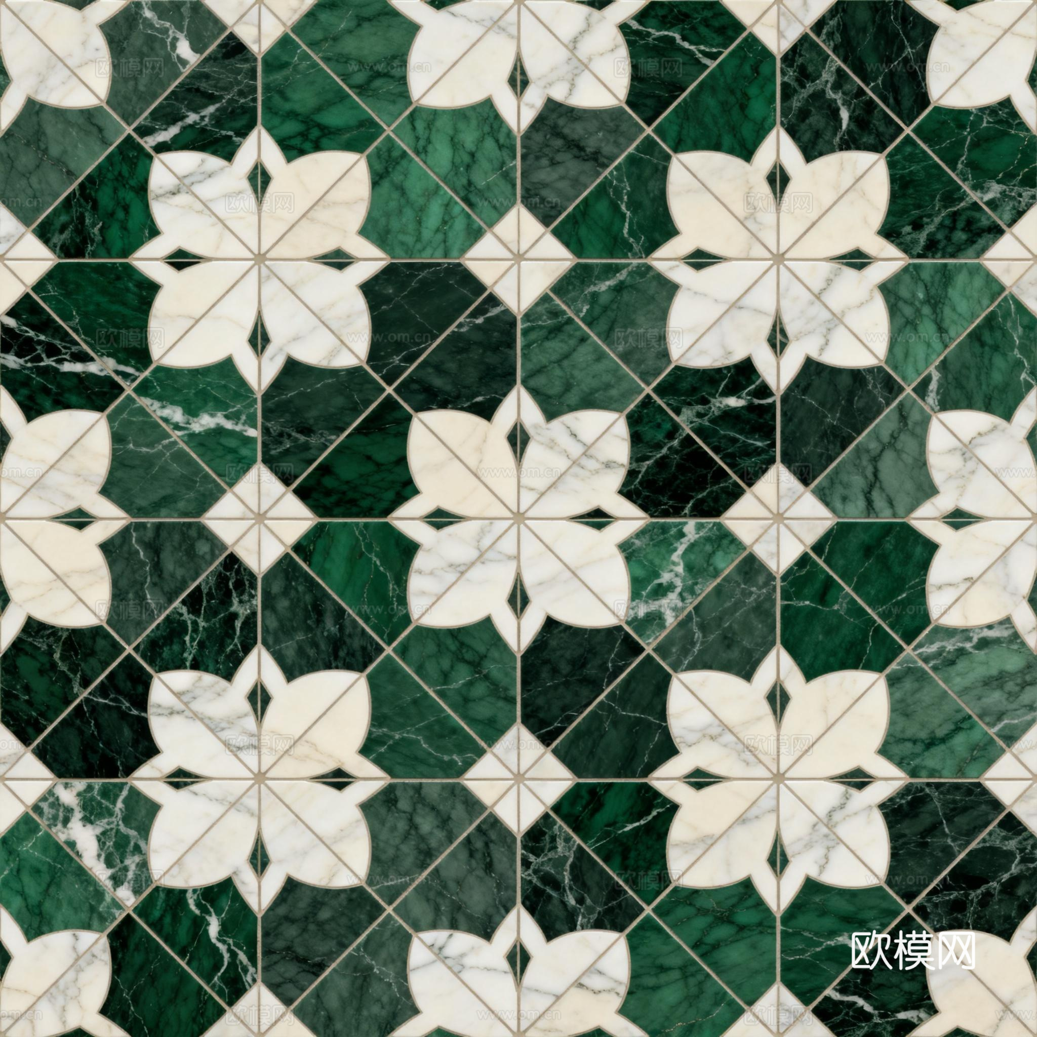 绿白色石材拼花 花卉图案水切刀拼花石材 绿色石材拼花马赛克下载