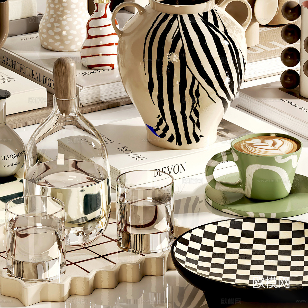 现代奶油风饰品摆件组合3d模型下载（渲染图4）