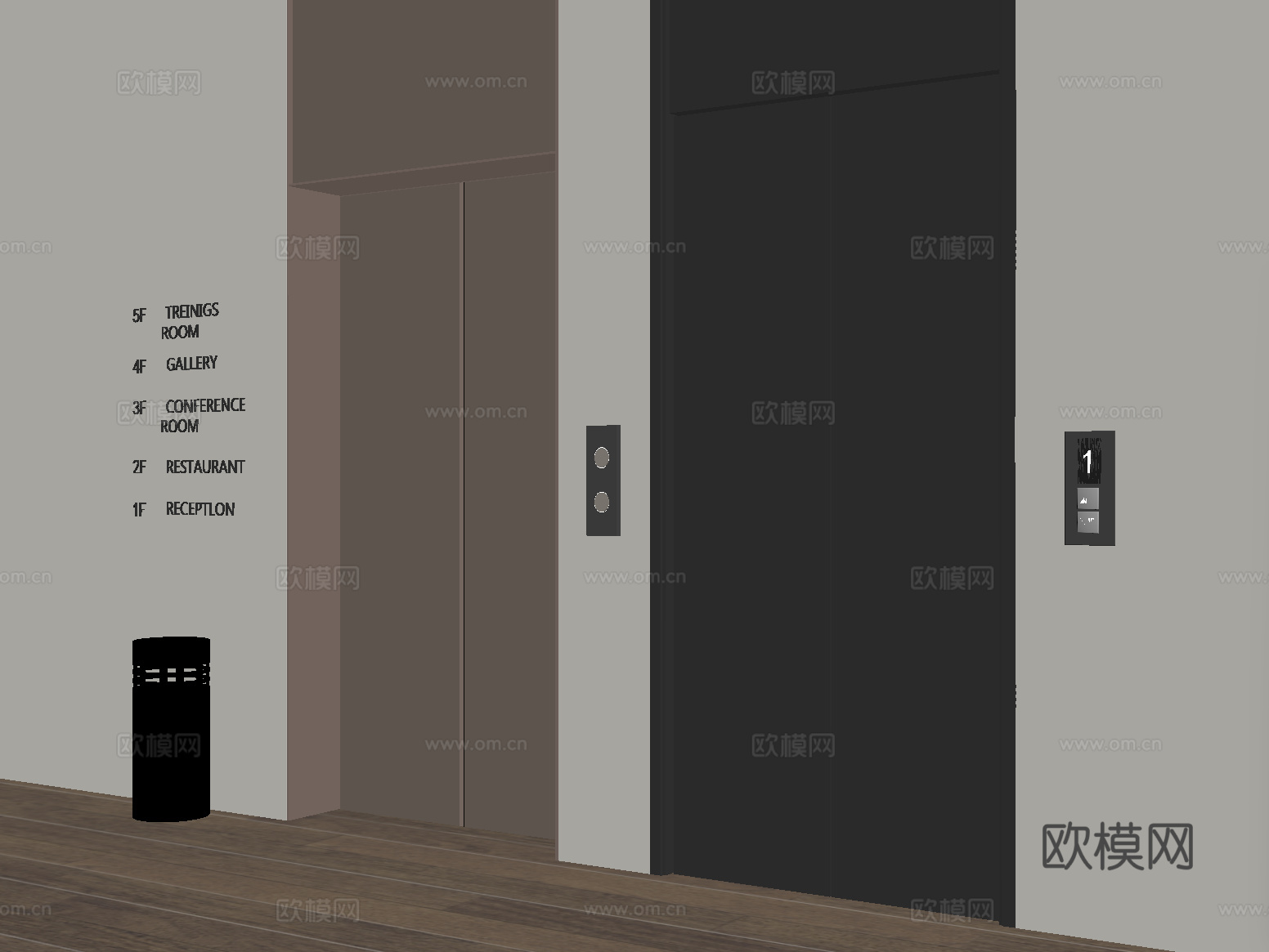 现代电梯间 电梯 升降梯 升降按钮su模型