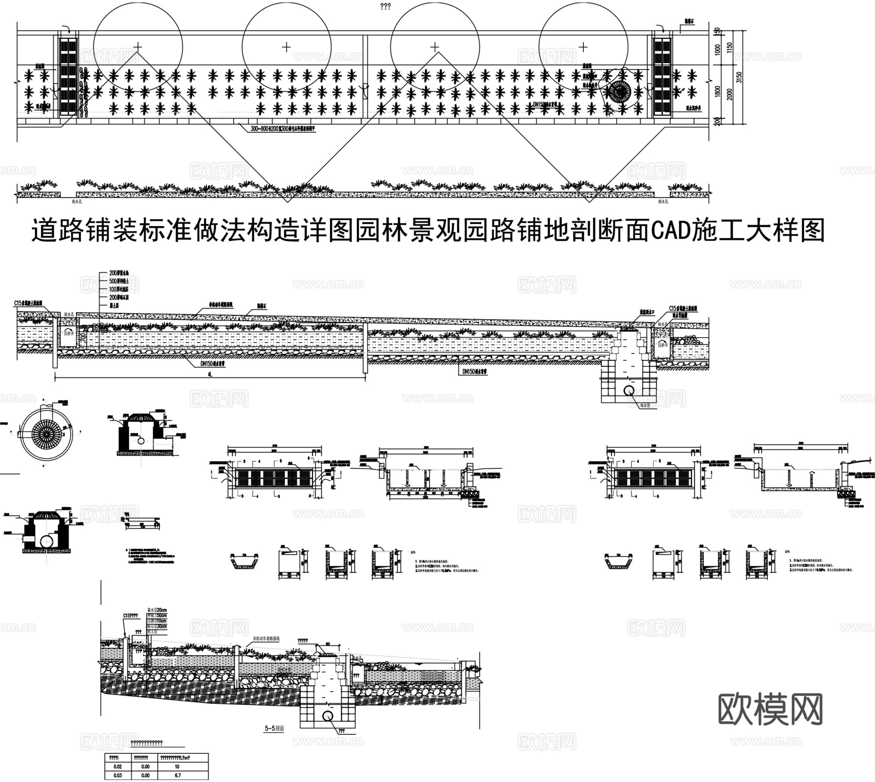 园林景观园路铺地剖断面CAD施工大样图cad施工图下载（渲染图1）