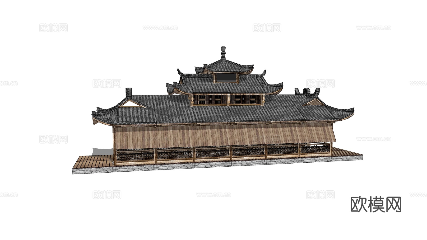 中式三层塔楼 阁楼古建模型 飞檐翘角 木质结构su模型su模型