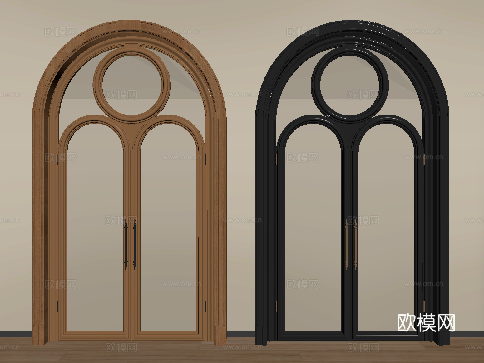 法式美式门 玻璃门 双开门 木门 拱形门su模型
