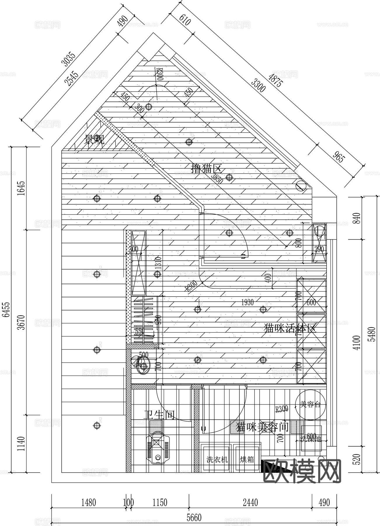 室内猫狗店装修设计方案施工图平面布置图cad施工图