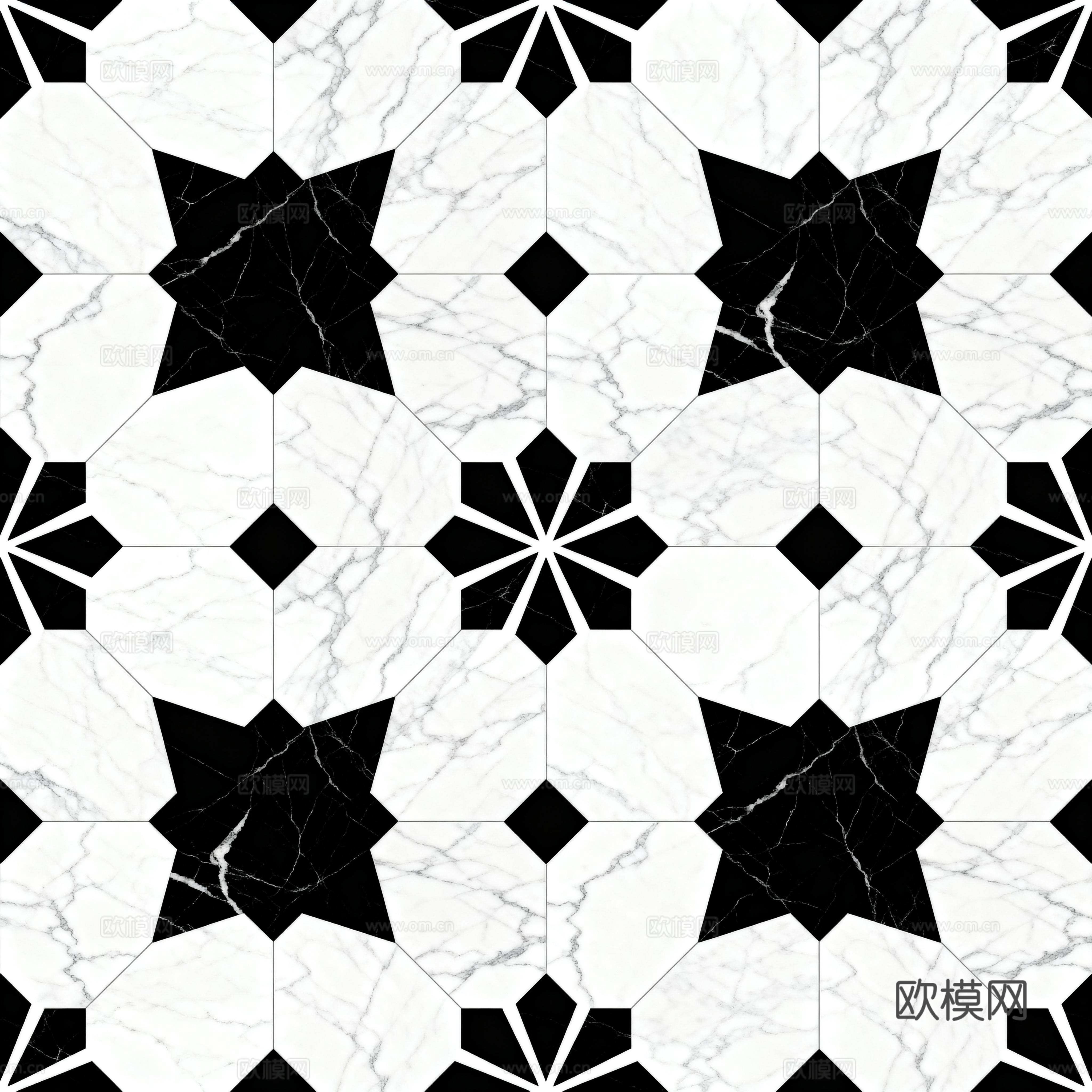 现代花砖 黑白石材拼花 花卉几何图案水刀石材拼花 石材马赛克下载