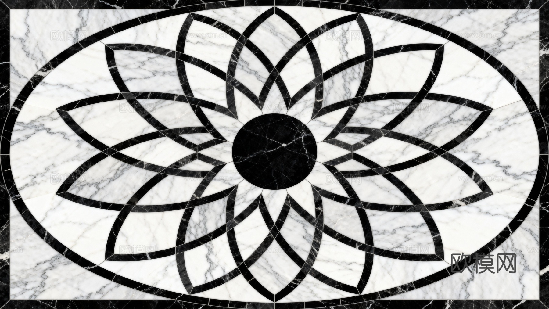 轻奢黑白拼花大理石 黑白石材椭圆拼花 玄关石材拼花