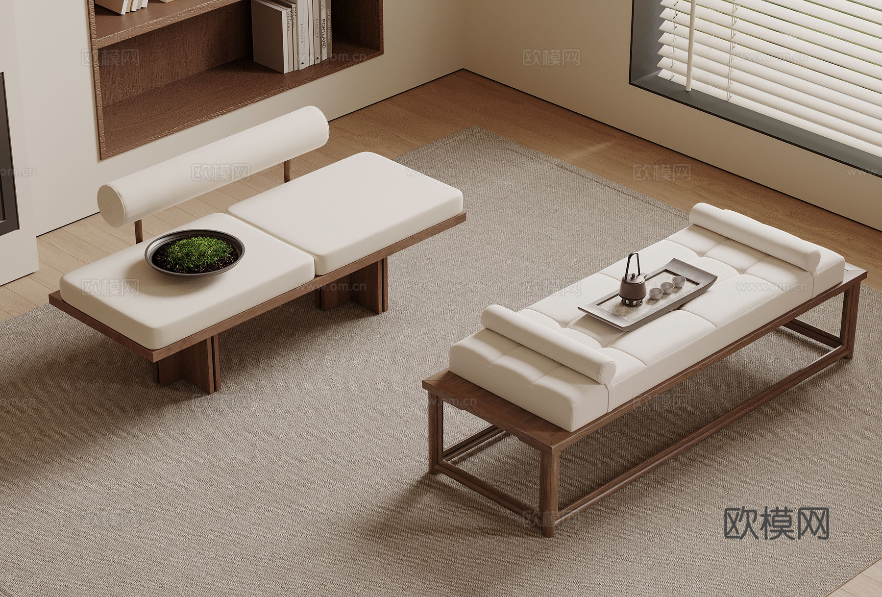 新中式床尾凳 换鞋凳 长凳 沙发凳su模型