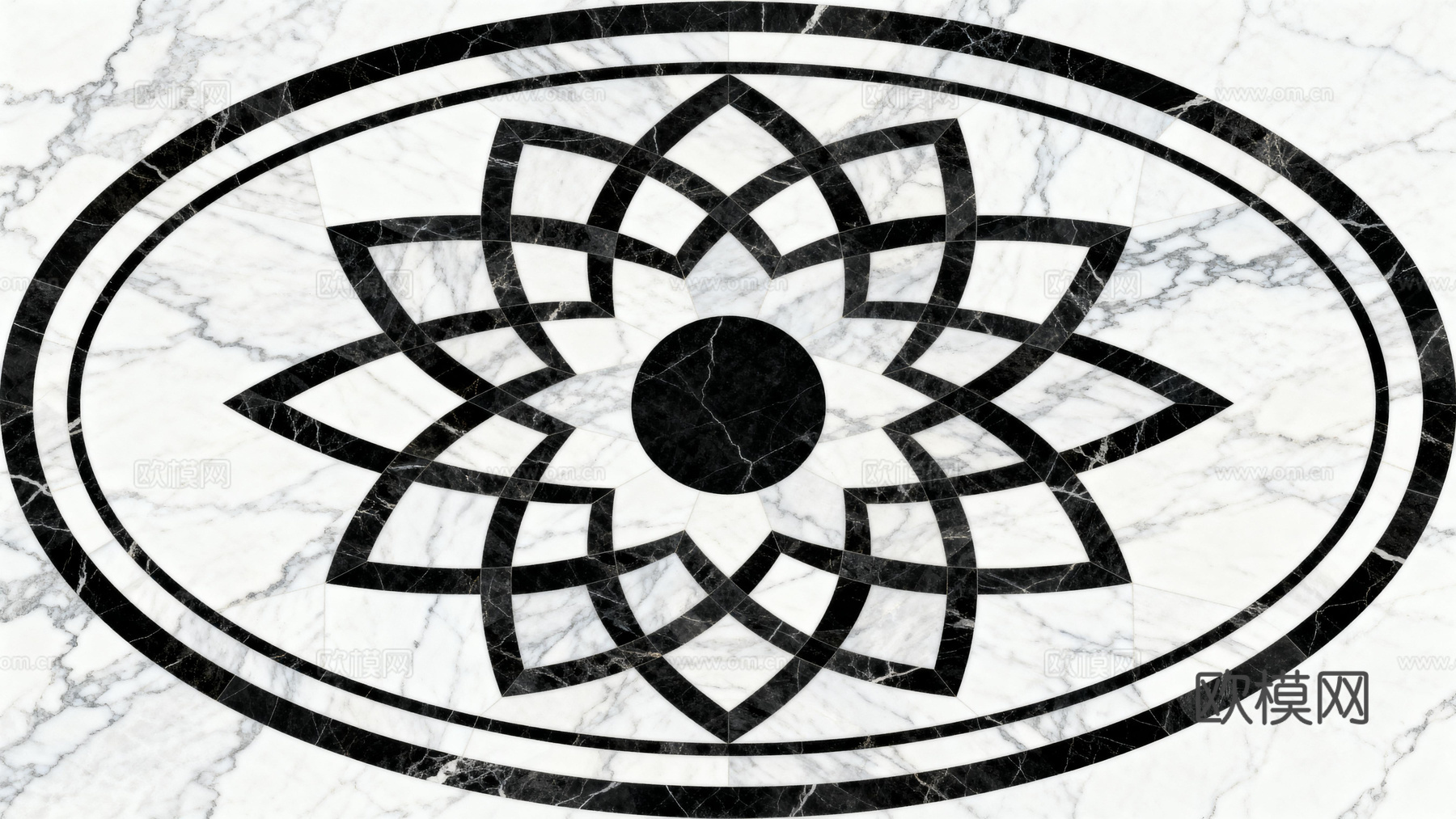 轻奢黑白拼花大理石 黑白石材椭圆拼花 玄关石材拼花
