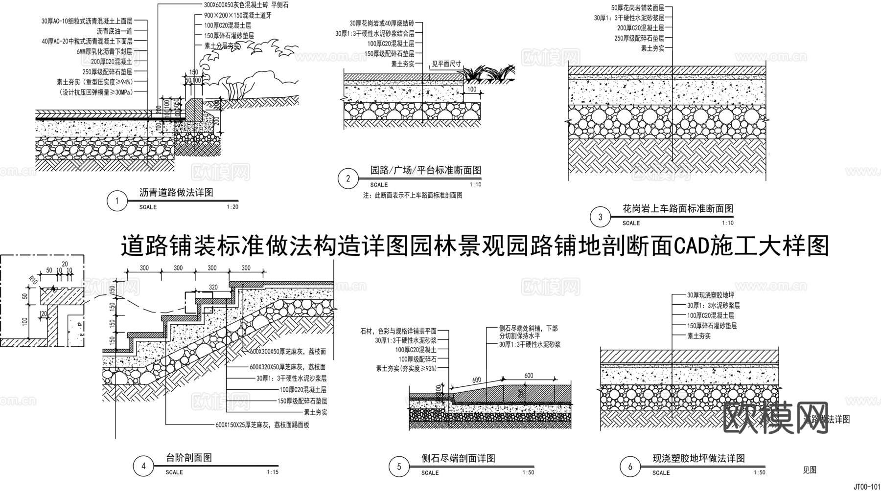 园林景观园路铺地剖断面CAD施工大样图cad施工图