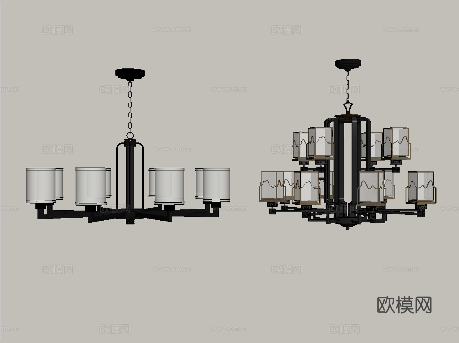 新中式吊灯 客厅吊灯 餐厅吊灯su模型