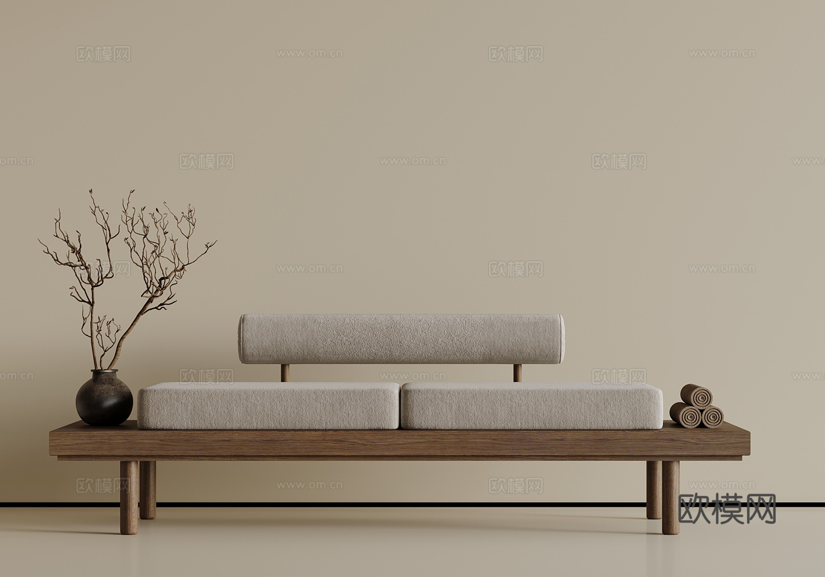 新中式床尾凳 换鞋凳 长凳 沙发凳su模型