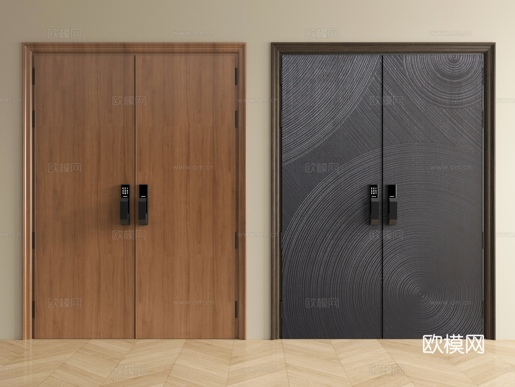 现代极简双开门 意式双开门 卧室平开门 入户大门 防盗门su模型