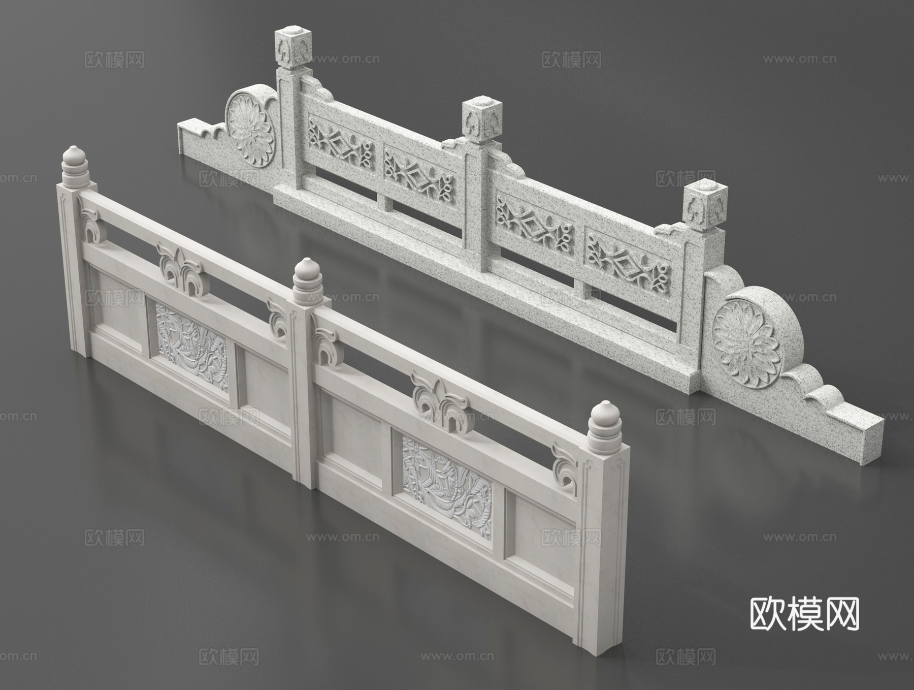 中式石材栏杆 汉白玉栏杆 护栏 围栏 石桥栏杆造型su模型