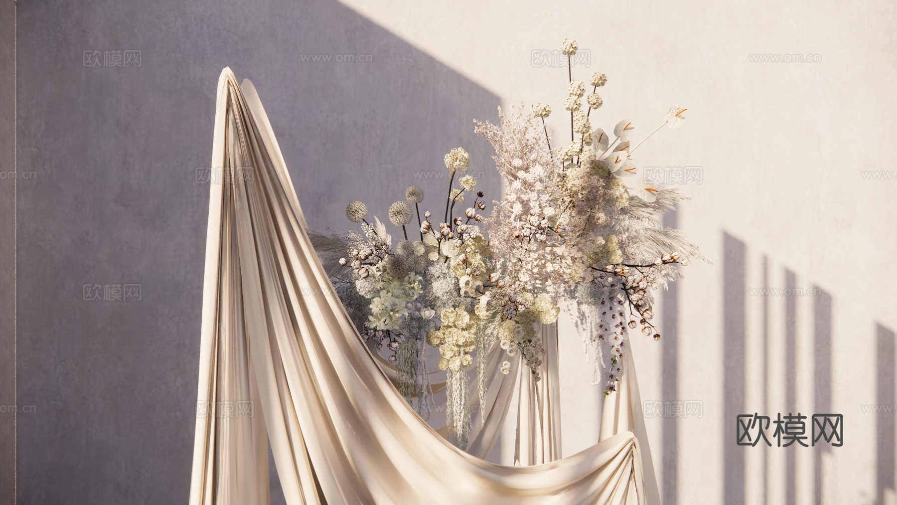 布幔造型小景  香槟色花艺婚礼美陈su模型