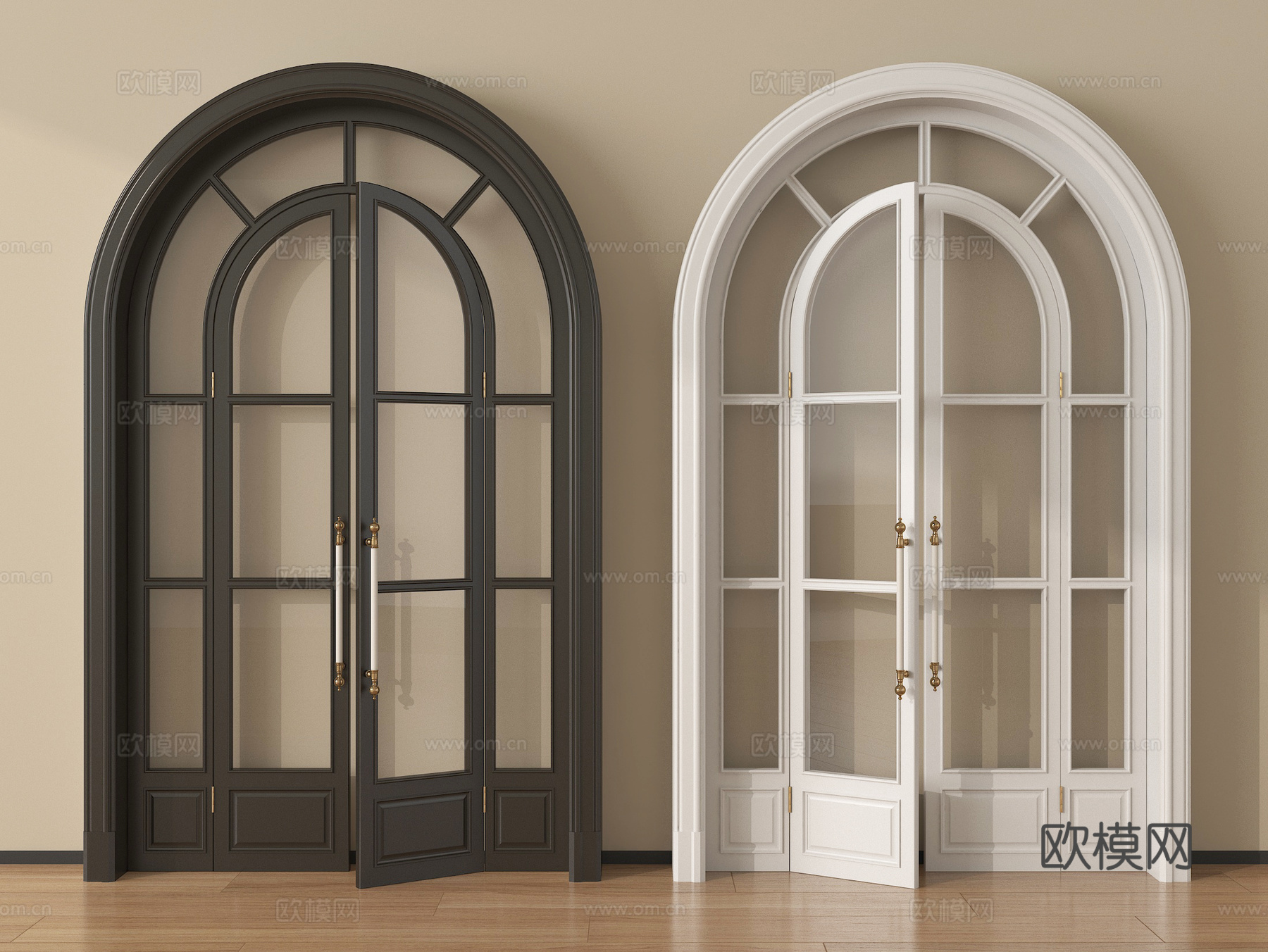 法式美式门 玻璃门 双开门 木门 拱形门su模型