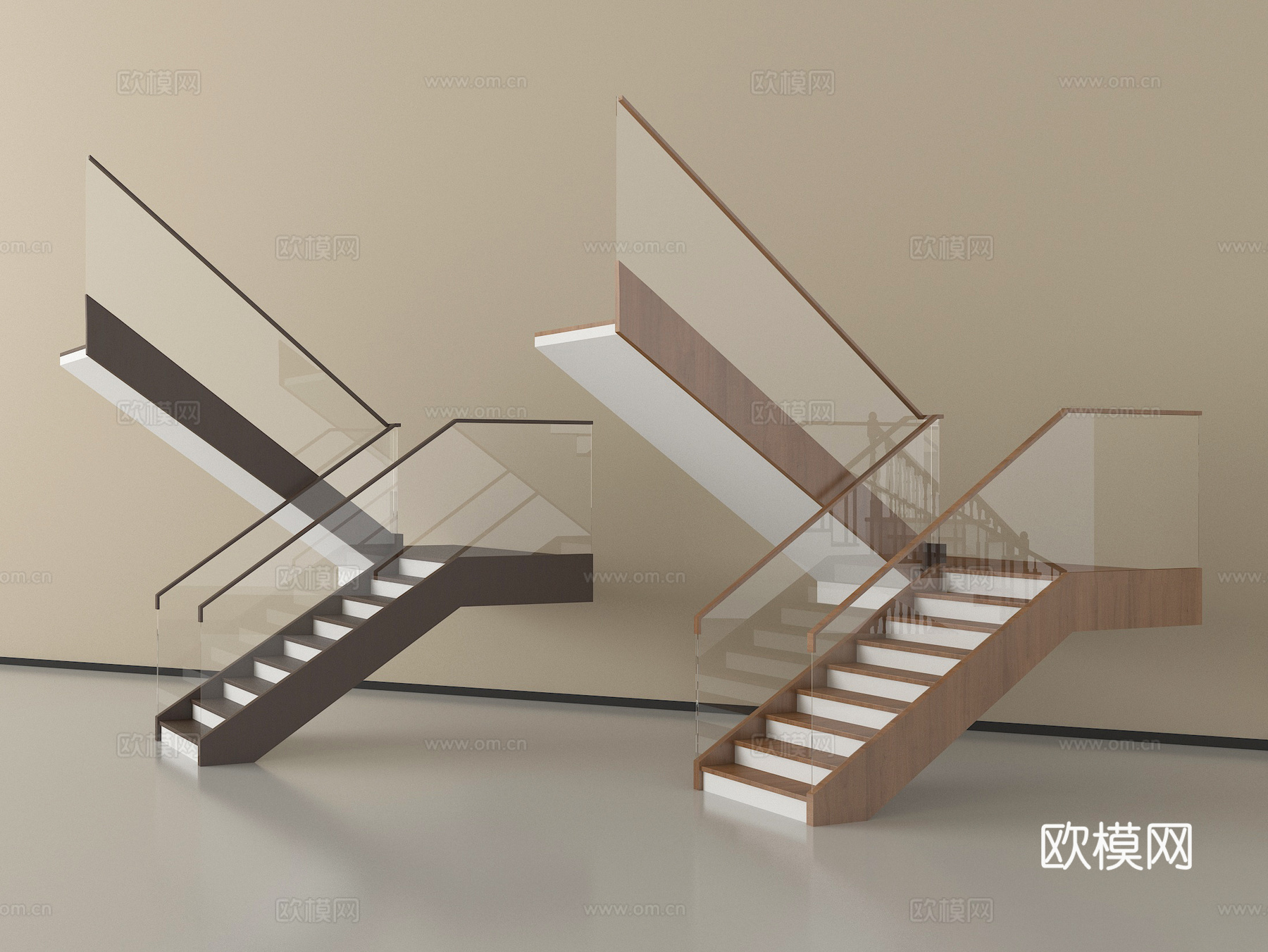 现代楼梯 扶手楼梯 玻璃楼梯 转角楼梯 室内楼梯su模型