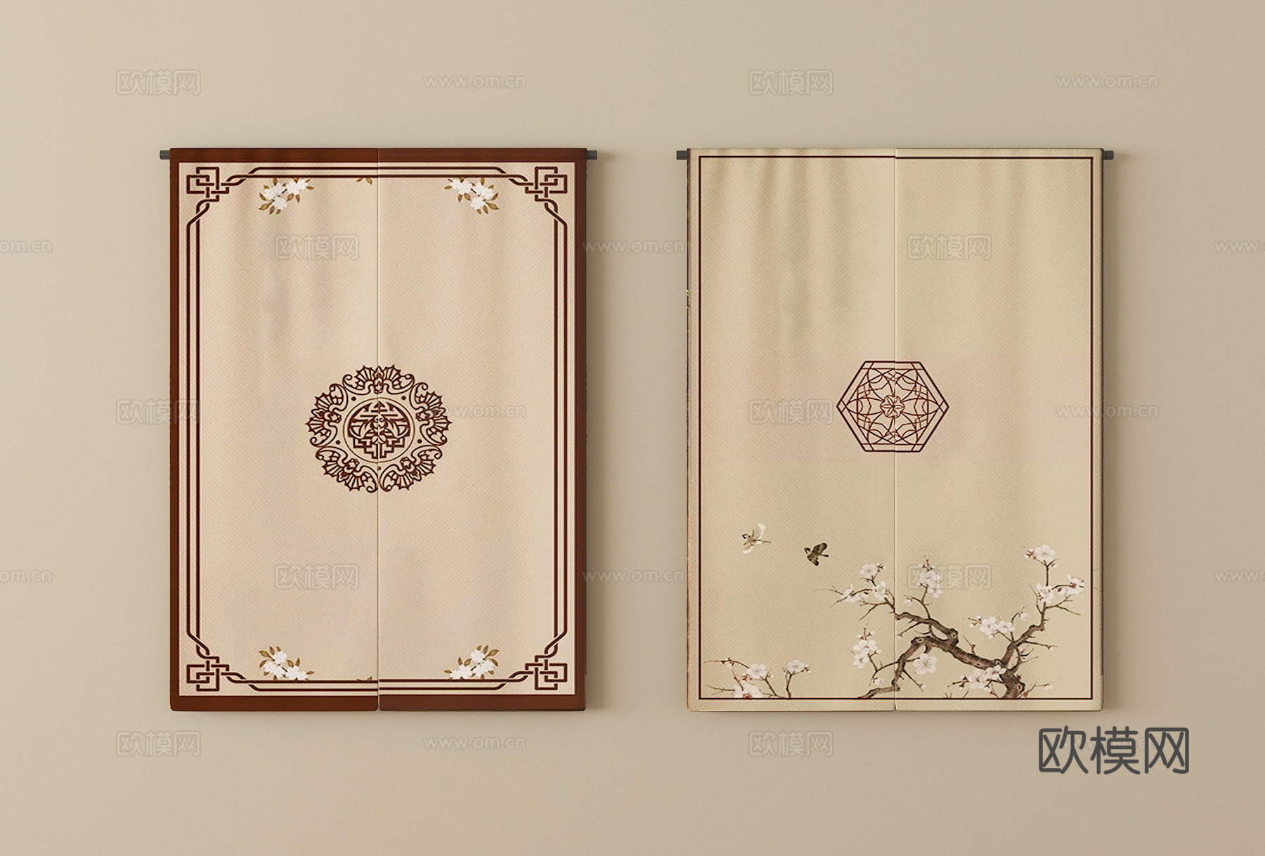 新中式窗帘 门帘 布帘su模型