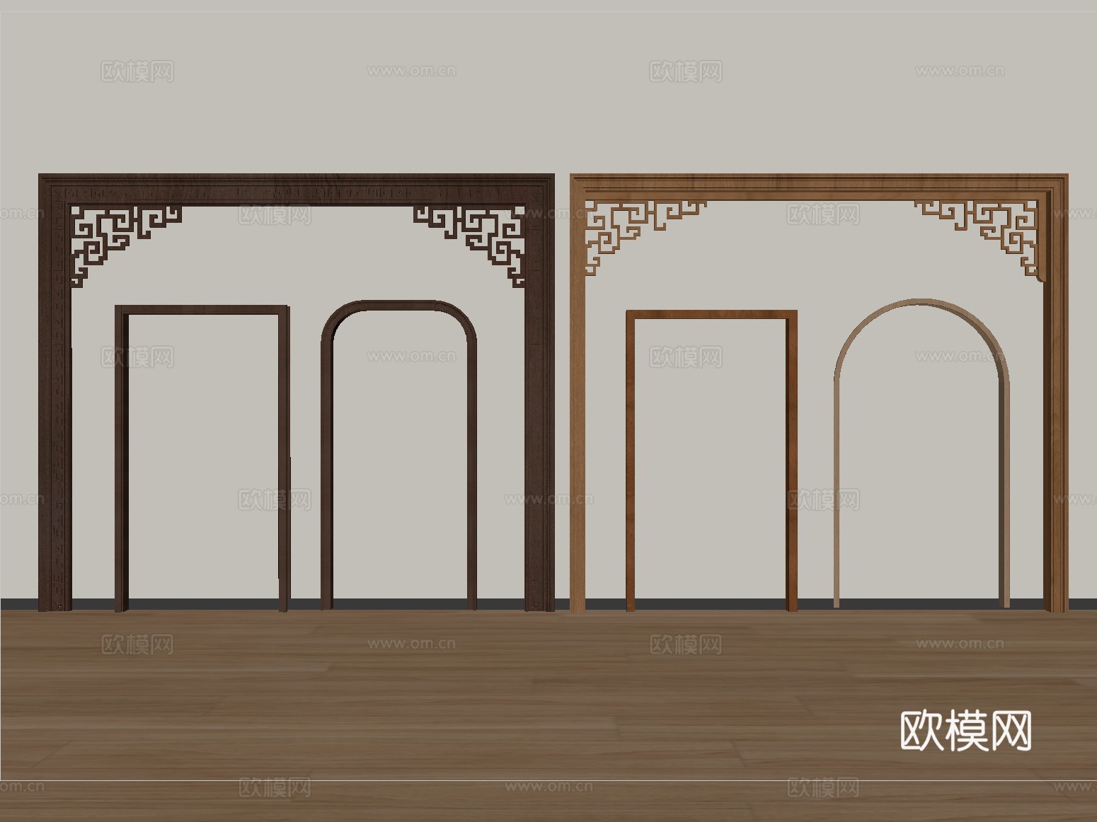 新中式圆弧拱形门 门套垭口su模型
