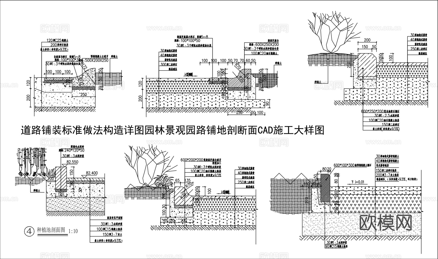 园林景观园路铺地剖断面CAD施工大样图cad施工图