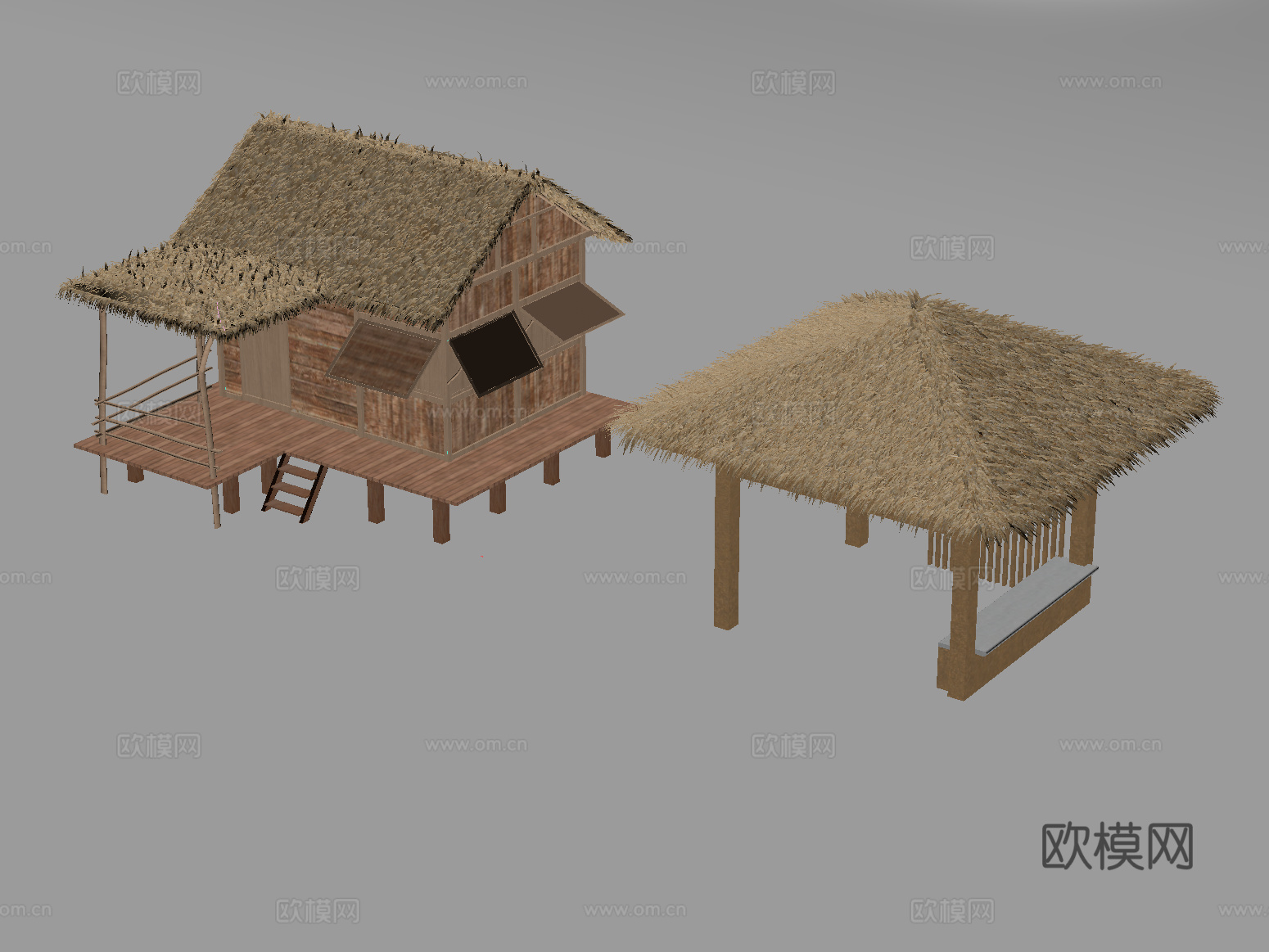新中式亭子 凉亭 茅草屋su模型