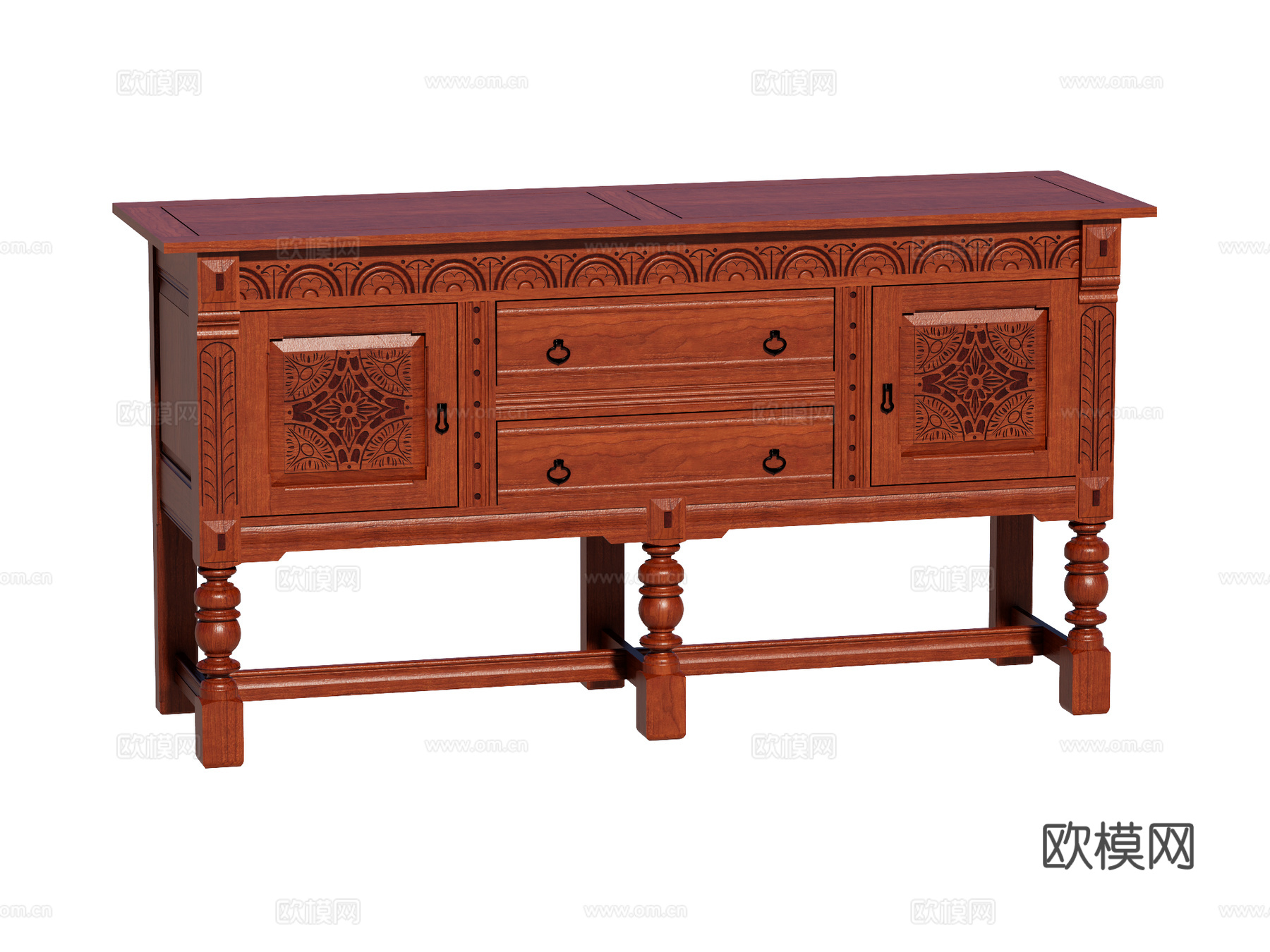 复古中古边柜装饰柜电视柜储物柜su模型下载（渲染图1）