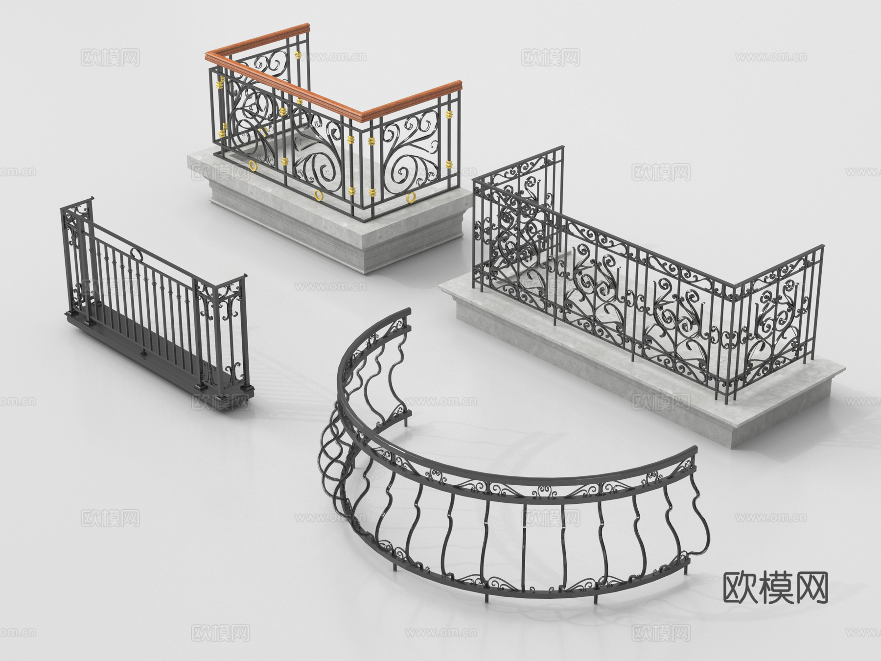 欧式围栏护栏 阳台栏杆 铁艺栏杆su模型