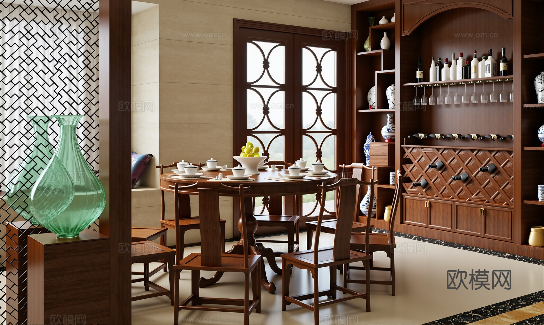 新中式餐厅su模型