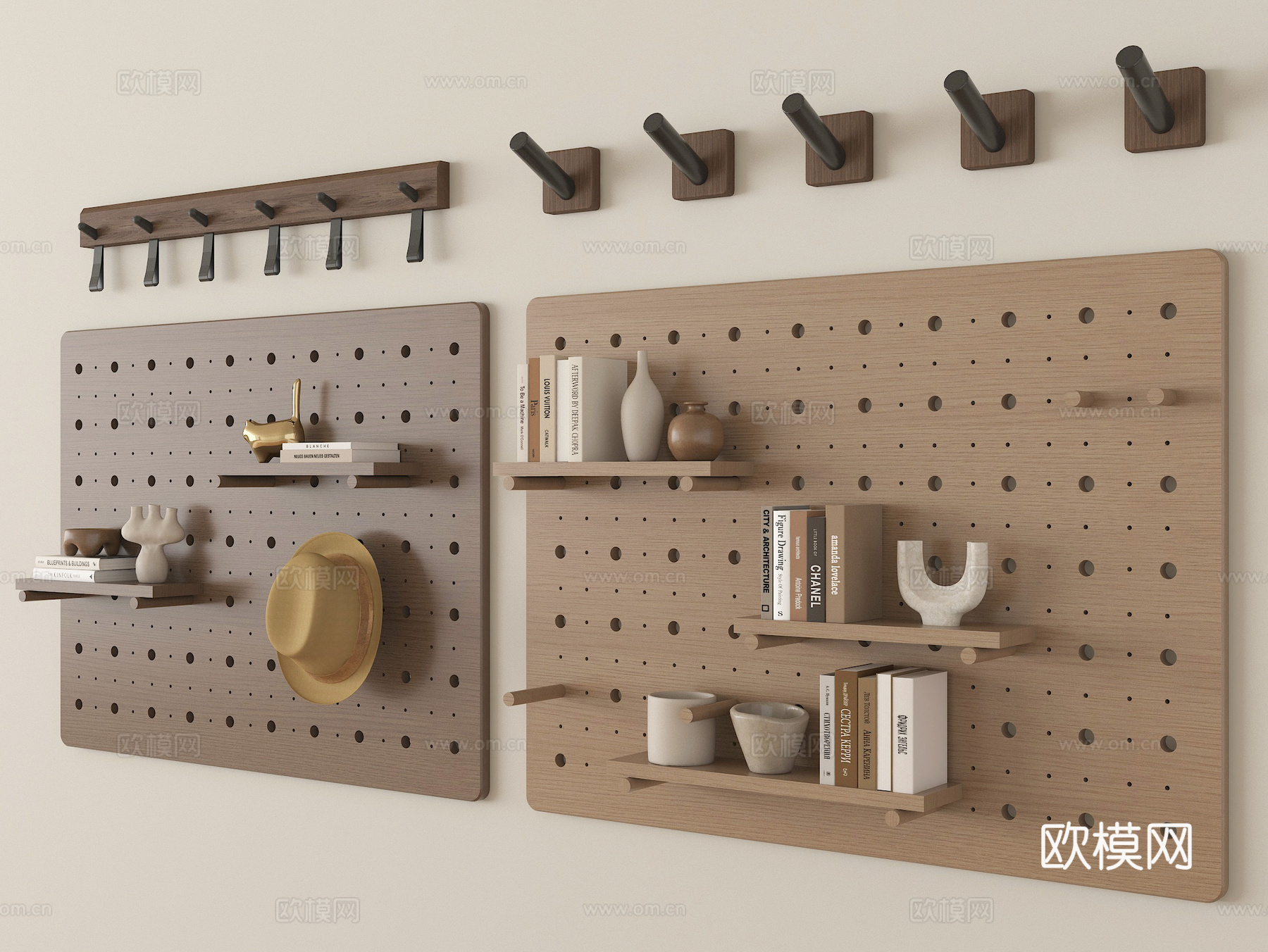 现代洞洞板 墙饰板 墙饰挂件 置物架su模型