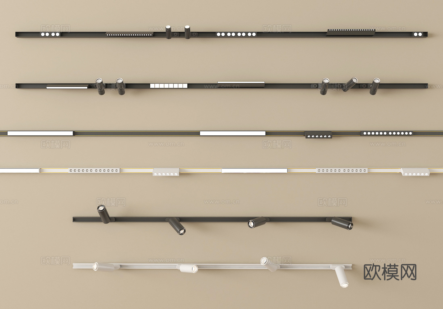 现代筒灯射灯 轨道射灯 线形射灯su模型
