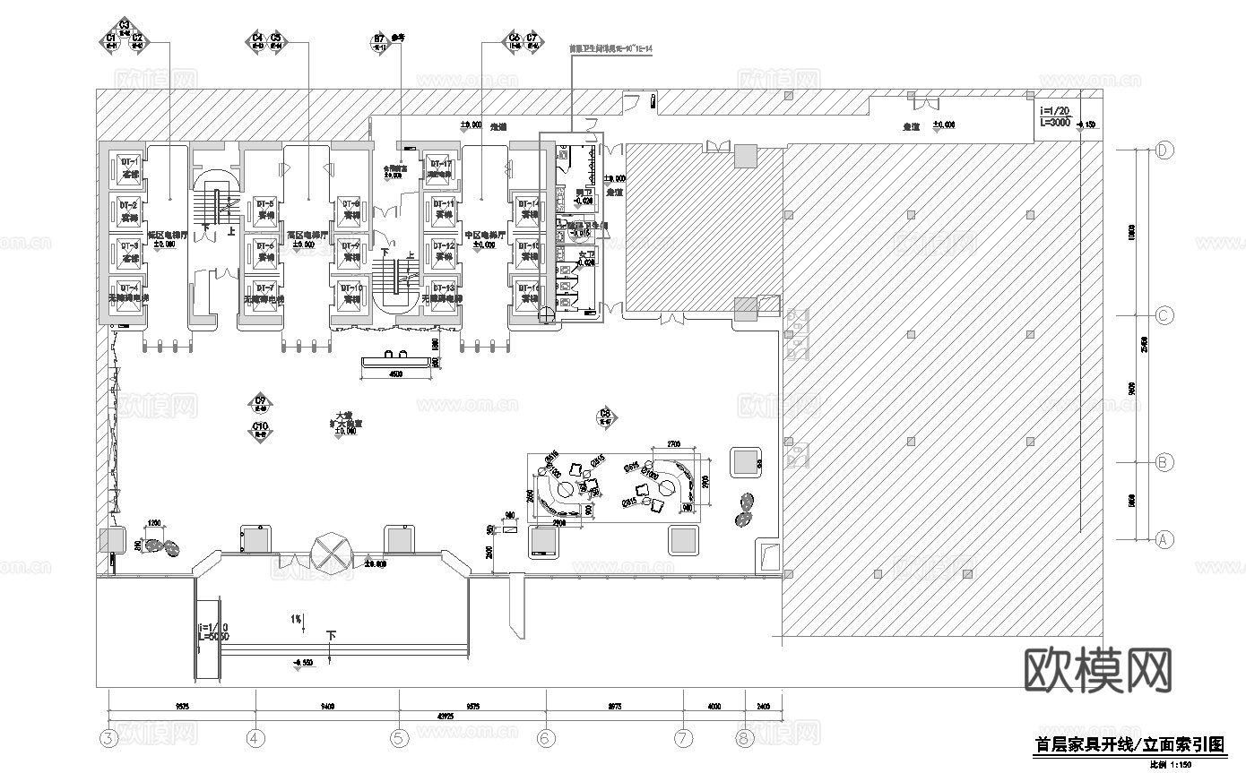 办公楼大堂 最新全套施工图 效果图合集cad施工图