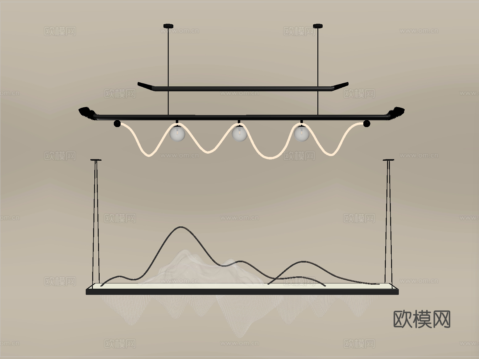 新中式吊灯组合 金属吊灯su模型