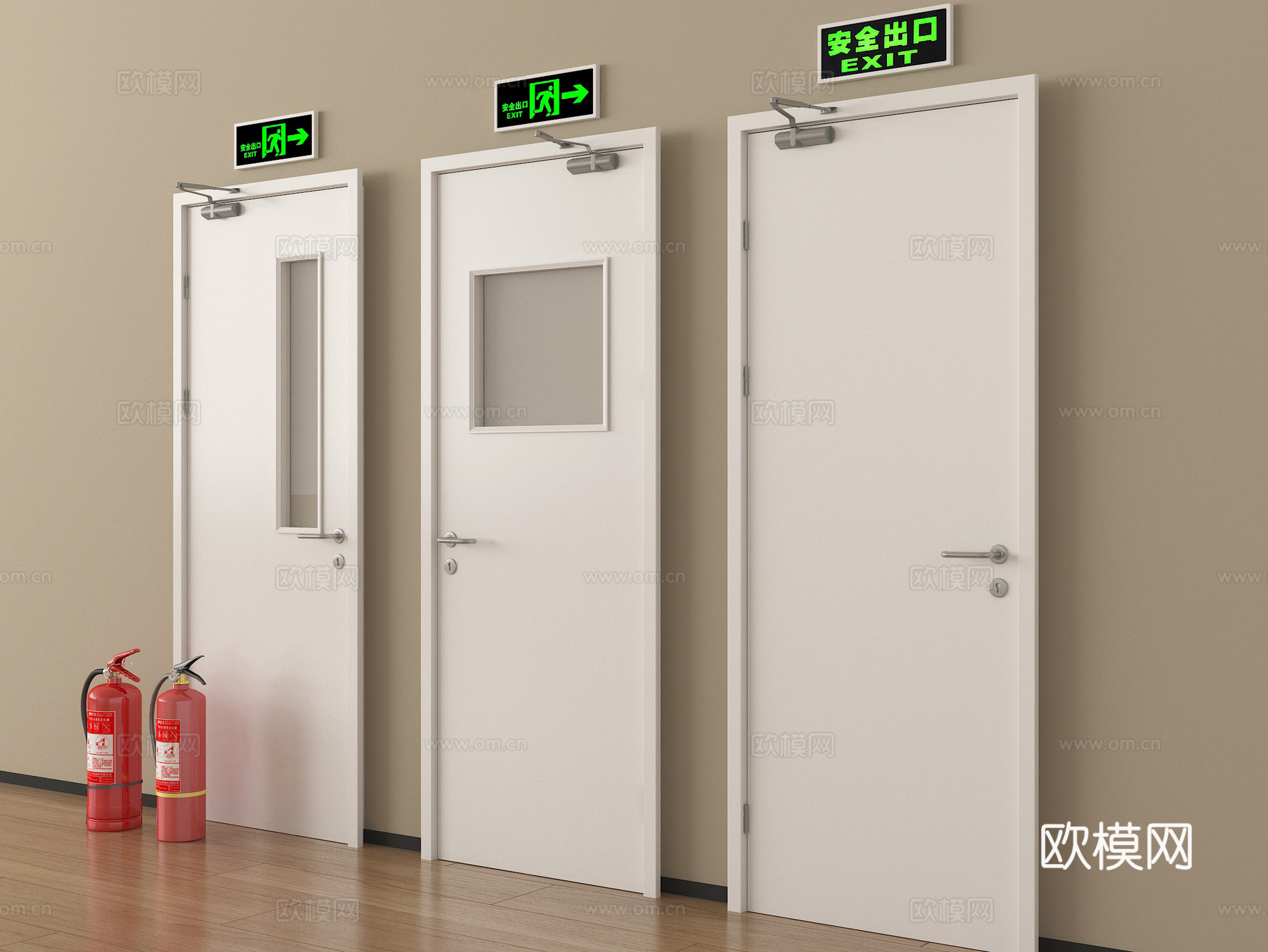 现代消防门 防火门 安全出口 灭火器su模型su模型