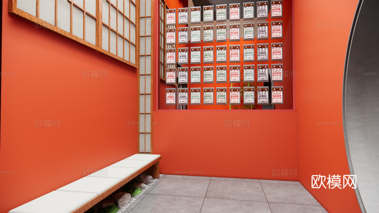 中式餐饮空间，食堂，餐厅，新中式su模型