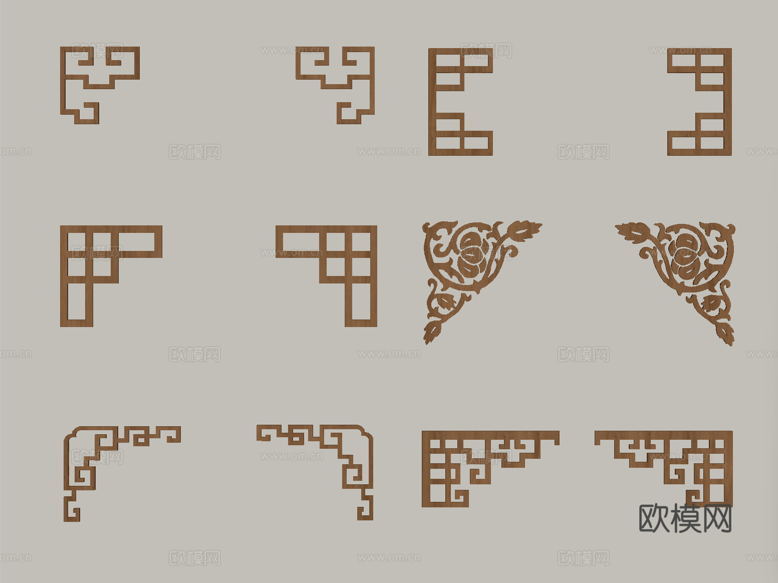 新中式雕花 实木雕花 角花 角线su模型