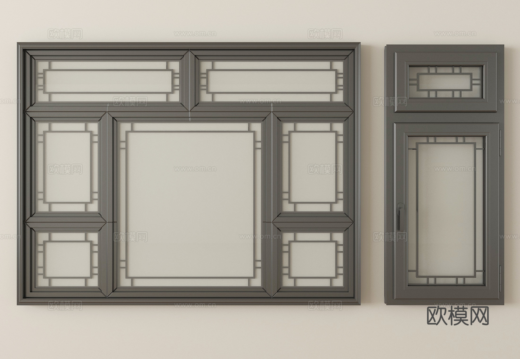 新中式花格门窗 花窗 平开窗 雕花窗su模型
