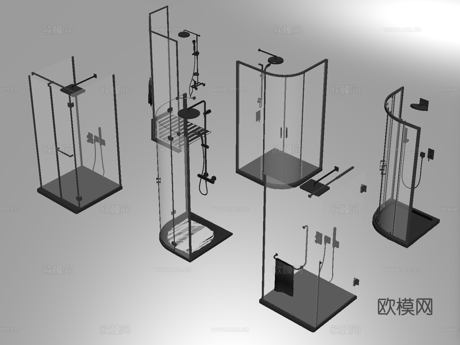 现代淋浴房 淋浴间 花洒淋浴 玻璃隔断su模型