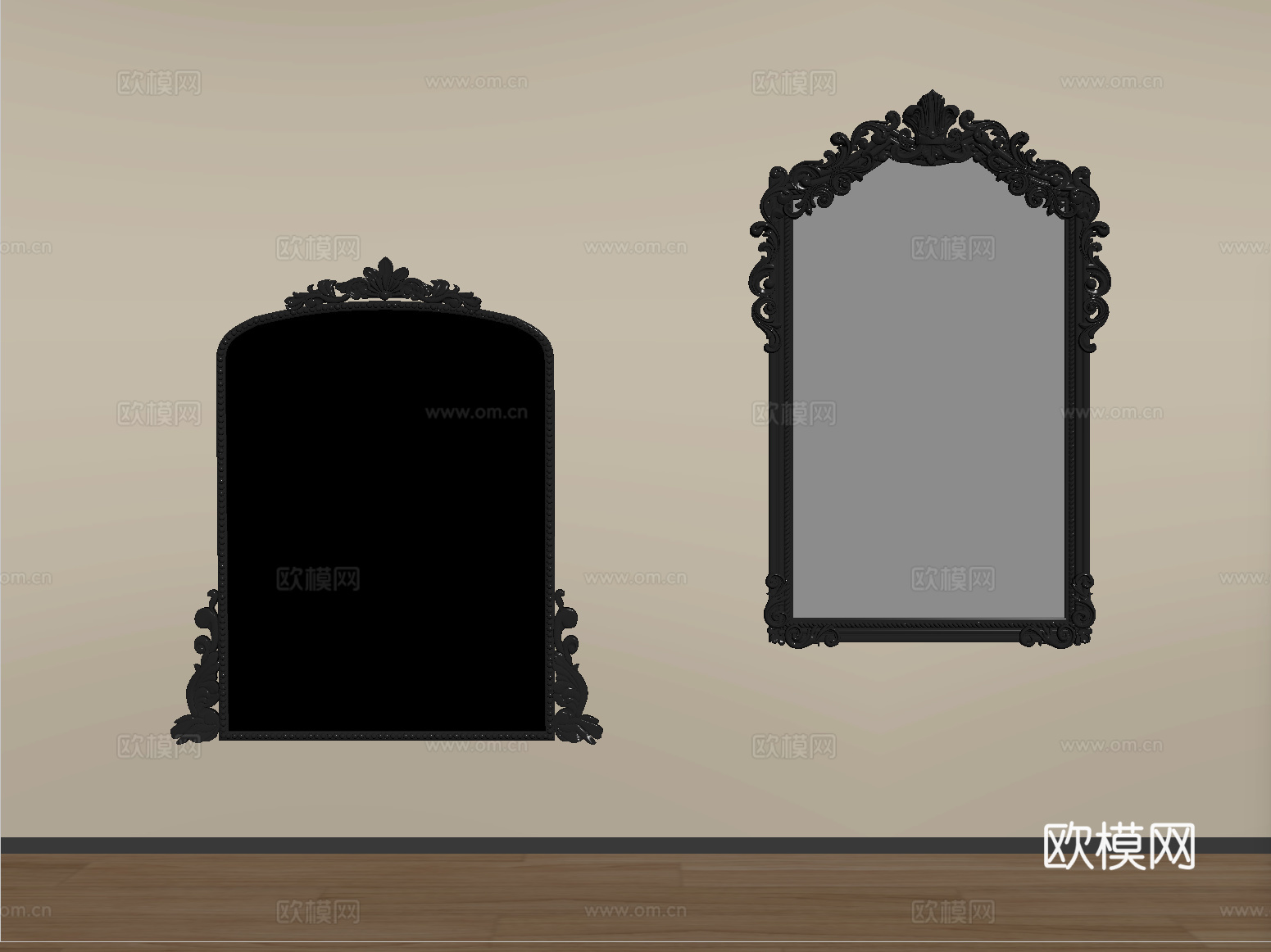 法式化妆镜 壁挂雕花镜 梳妆镜 装饰镜su模型