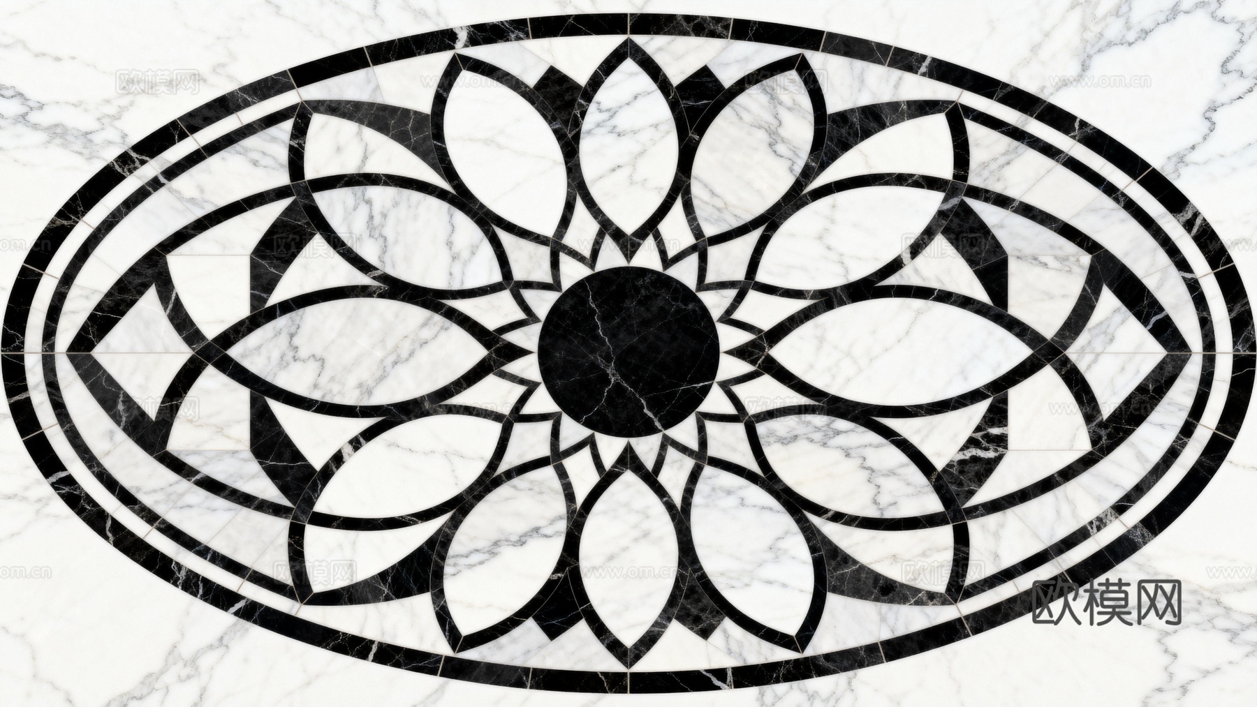 轻奢黑白拼花大理石 黑白石材椭圆拼花 玄关石材拼花