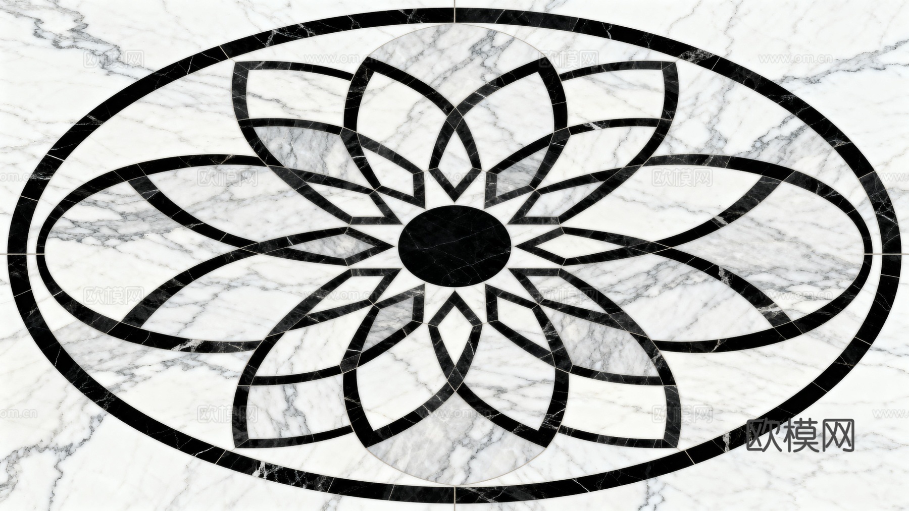 轻奢黑白拼花大理石 黑白石材椭圆拼花 玄关石材拼花