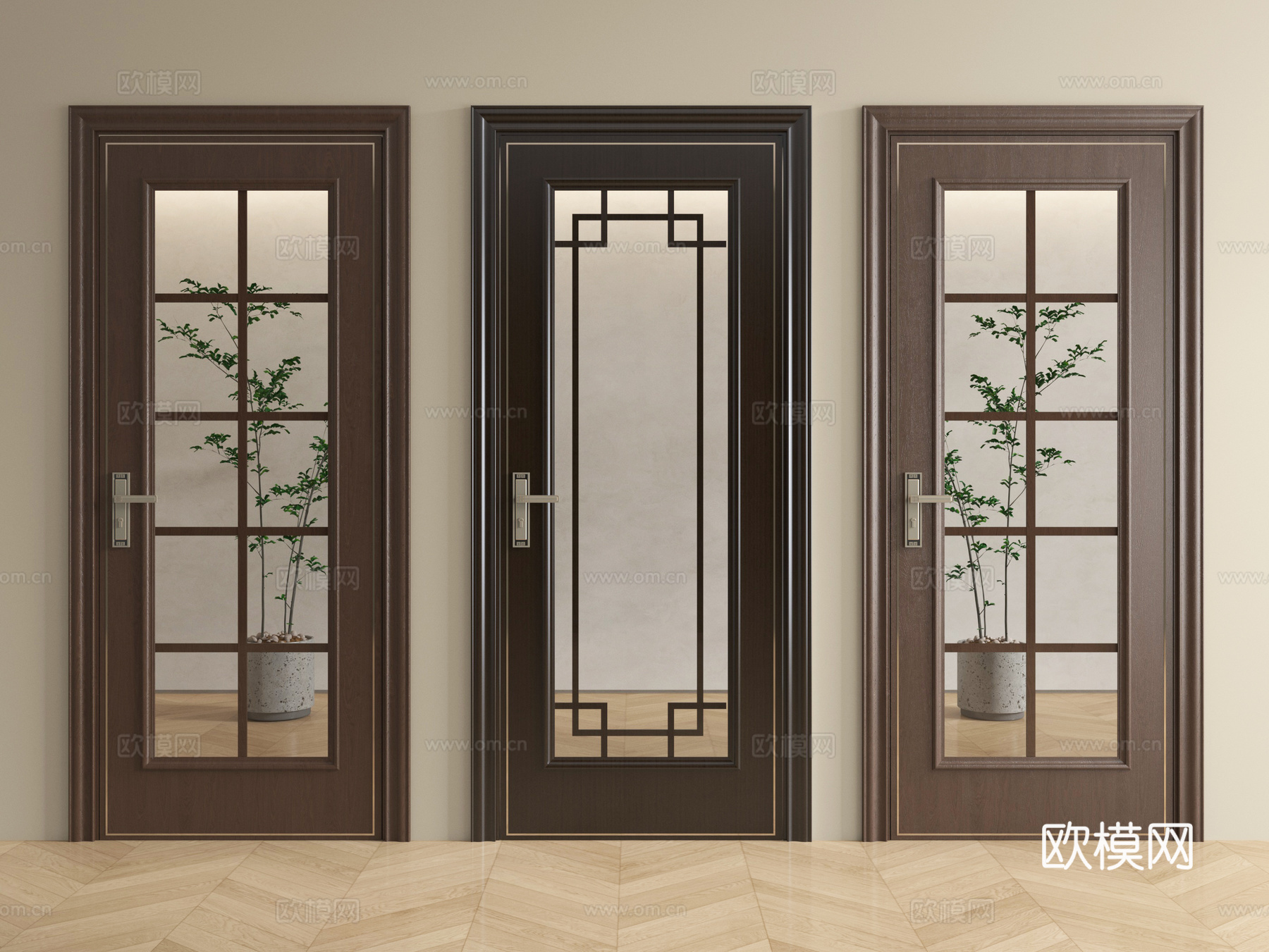 新中式单开门 平开门 玻璃门 厨卫门su模型