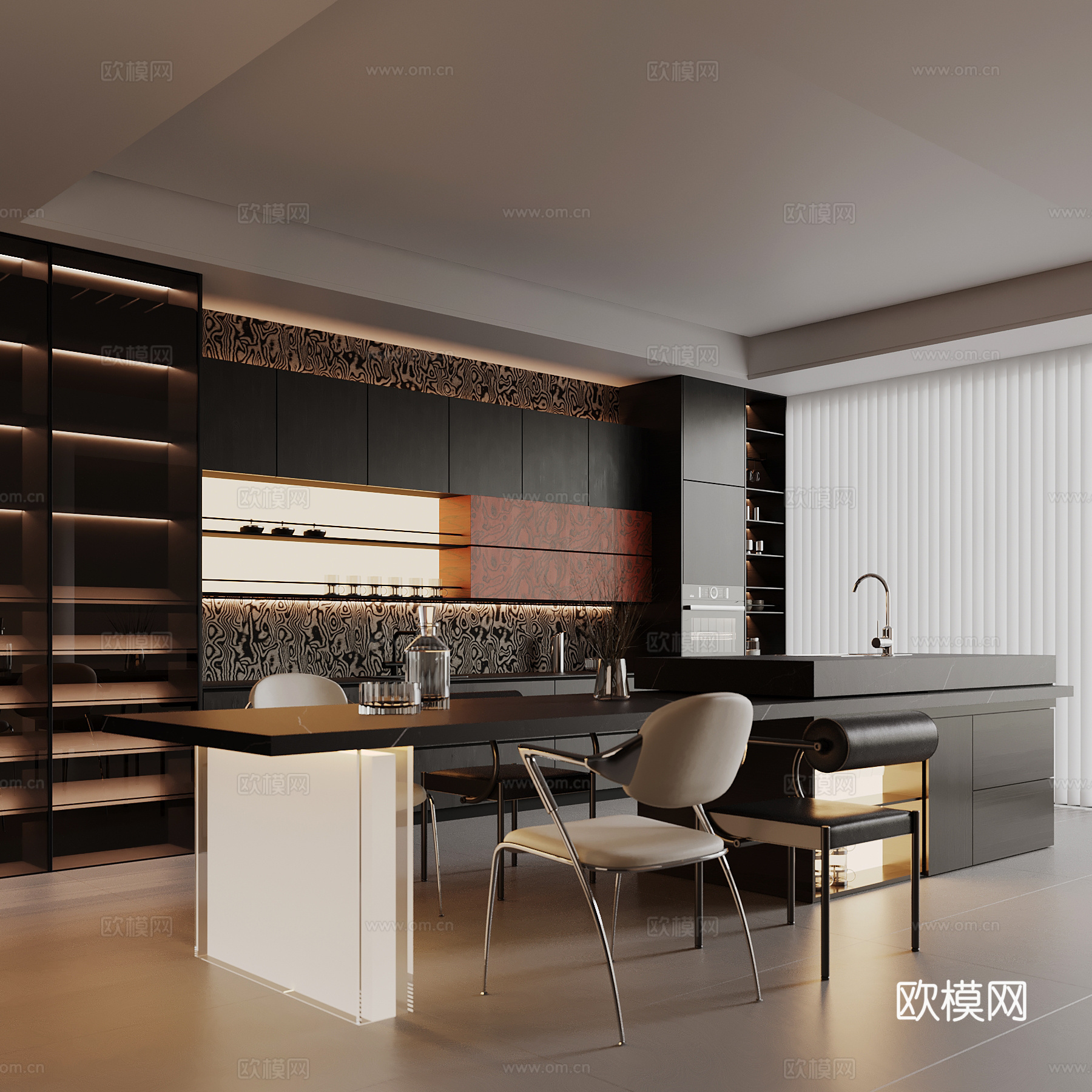 现代餐厅 酒柜 餐边柜 酒架su模型