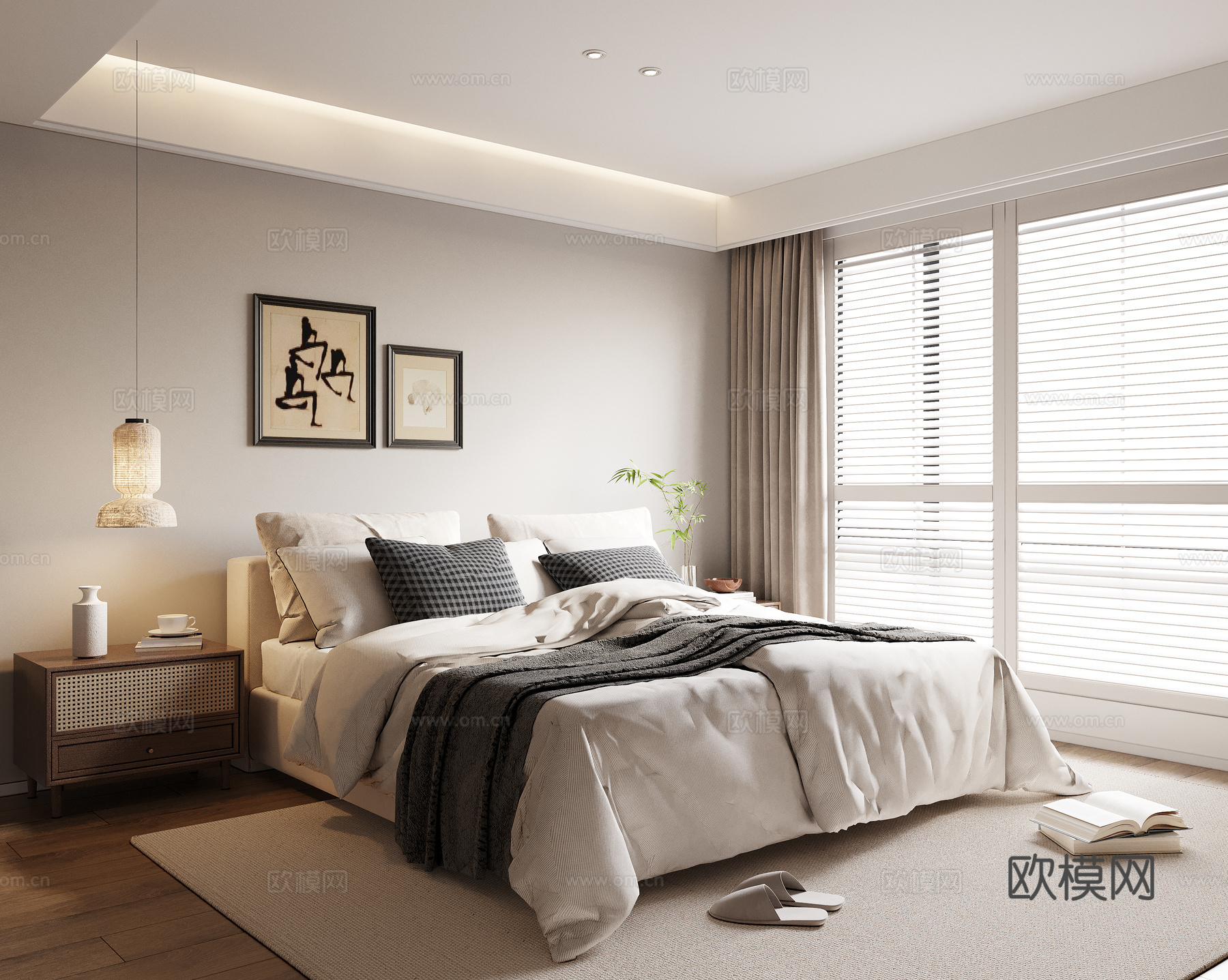 现代中古卧室su模型